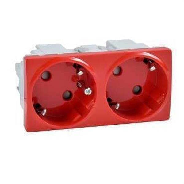 SCHNEIDER ELECTRIC U3.067.03 Base doble con TT lateral 10/16A 250V UNICA SYSTEM rojo