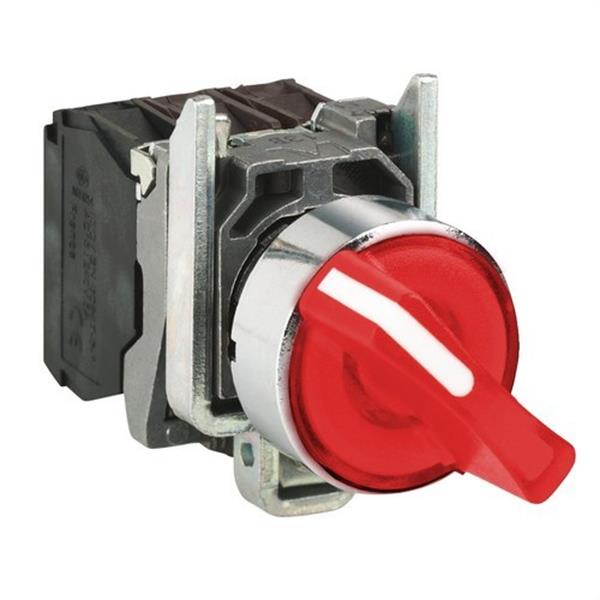 SCHNEIDER ELECTRIC XB4BK124B5 Selector LED diámetro 22 24V con maneta rojo embellecedor metálico