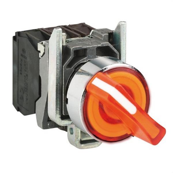 SCHNEIDER ELECTRIC XB4BK125B5 Selector con LED diámetro 22 24V con maneta amarillo embellecedor metálico