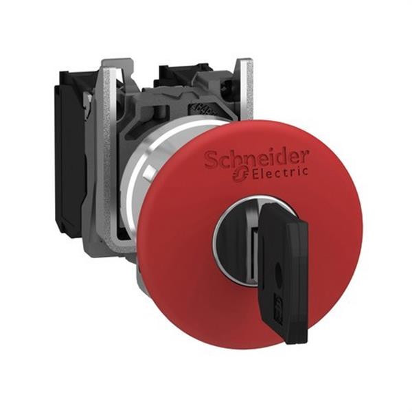 SCHNEIDER ELECTRIC XB4BS9445 Pulsador seta diámetro 40 desenclavamiento llave rojo embellecedor metálico