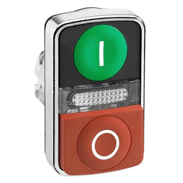 SCHNEIDER ELECTRIC ZB4BW7L3741 Cabeza pulsador doble rasante saliente blanca / verde-I / blanca / roja-0