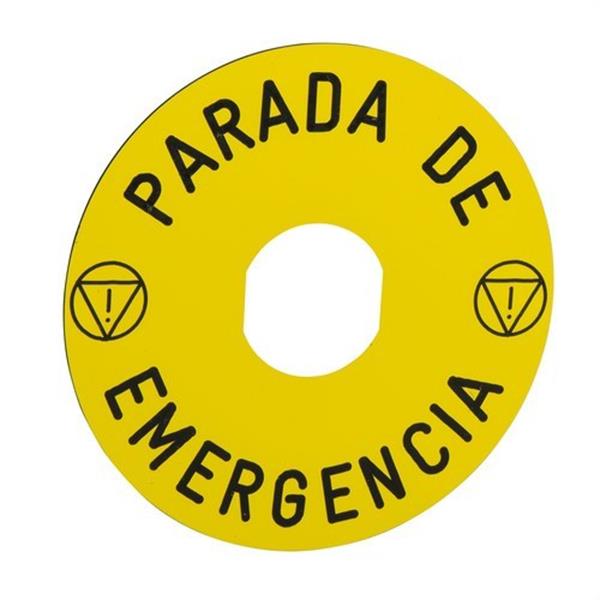 SCHNEIDER ELECTRIC ZBY8430 Etiqueta circular pulsador seta "PARADA EMERGENCIA" 90mm