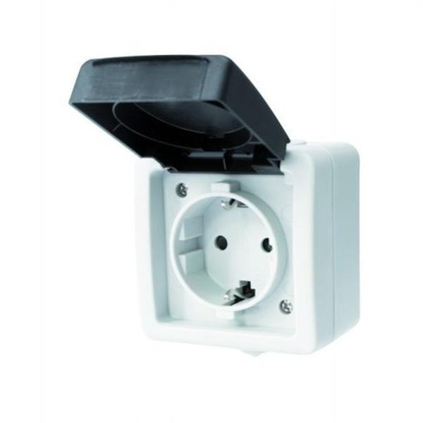 FENOPLASTICA 5409 G Base superficie unipolar+toma tierra lateral+obturador IP54 16A 250V