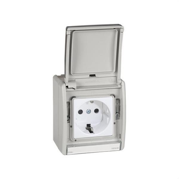 SIMON 4490432-035 Enchufe SIMON AQUA bipolar TT schuko embornado rápido gris