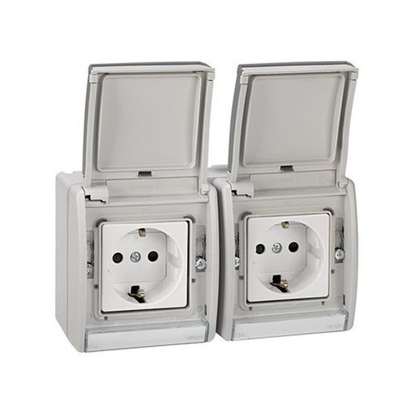 SIMON 4490433-035 Base enchufe SIMON AQUA doble bipolar con TT lateral precableada 10/16A 250V embornamiento 