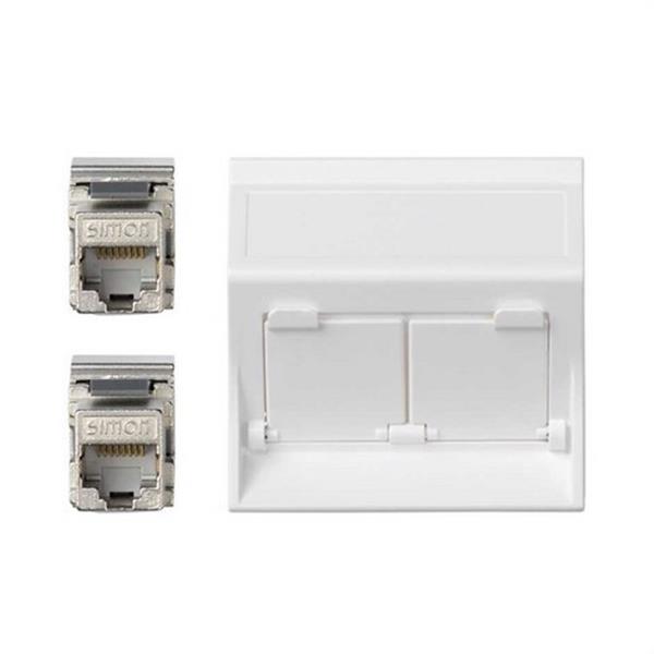 SIMON 50001086-030 Placa V&D inclinada CG SIMON 500 CIMA con 2 conectores FTP blanco