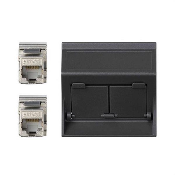 SIMON 50001086-038 Placa V&D inclinada CG SIMON 500 CIMA con 2 conectores FTP grafito