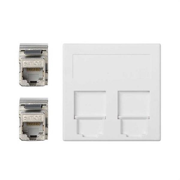 SIMON 50001089-030 Placa V&D plana CG SIMON 500 CIMA con 2 conectores 6A FTP blanco
