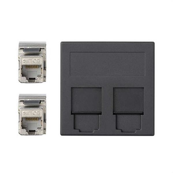 SIMON 50001089-038 Placa V&D plana CG SIMON 500 CIMA con 2 conectores 6A FTP grafito