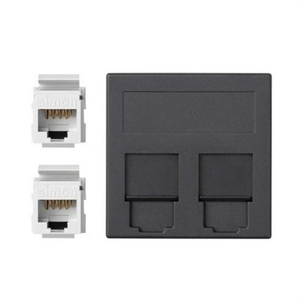 SIMON 50004089-038 Placa V&D plana CG SIMON 500 CIMA con 2 conectores 5EU grafito