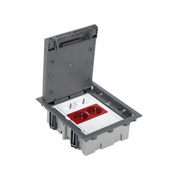 SIMON 52006302-030 Kit caja de suelo SIMON 500 CIMA SAI con 3 módulos+1 base doble schuko embornado corte rápi