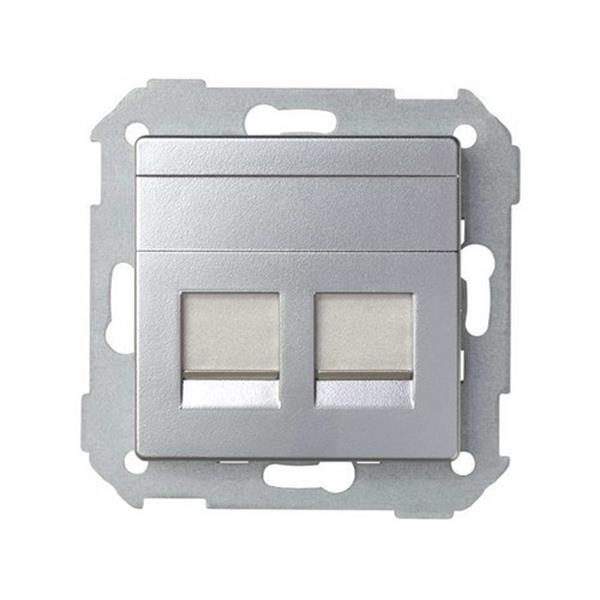 SIMON 82006-33 Tapa informática universal SIMON 82 con 2 conectores RJ45 aluminio mate