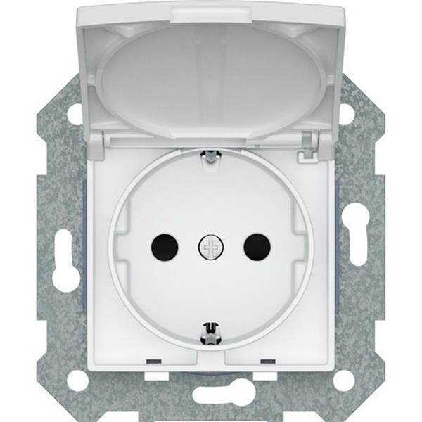BJC 23526-2 Base Schuko con tapa abatible protección infantil serie Viva en blanco