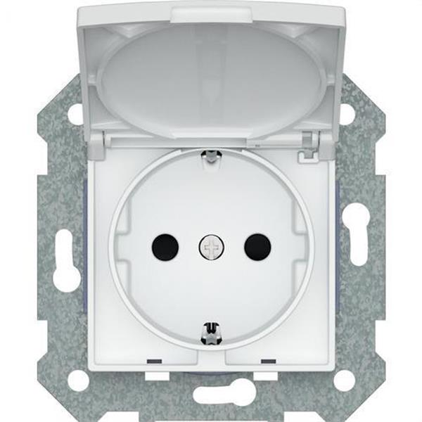 BJC 23526-2X Base Schuko con tapa abatible protección con garra serie Viva en blanco
