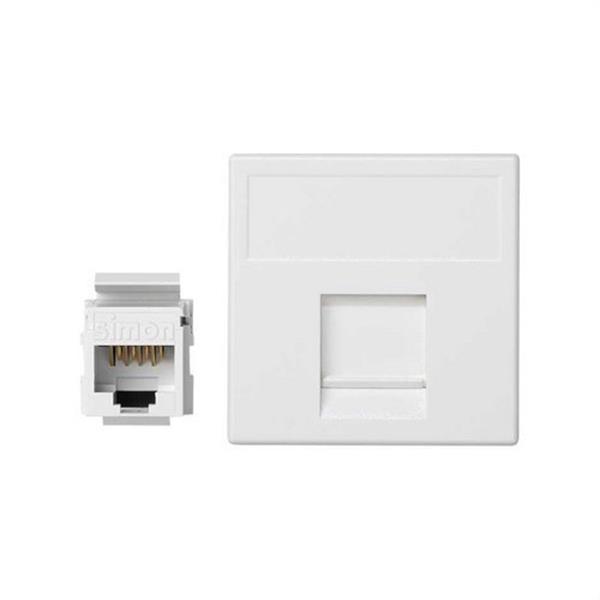 SIMON K96U/9 Placa SIMON K45 V&D plana con guardapolvo para 1 conector CAT6 UTP blanco nieve
