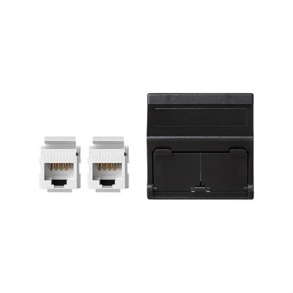 SIMON KB8096U/14 Placa SIMON K45 V&D inclinada con guardapolvo para 2 conectores CAT6 UTP gris grafito
