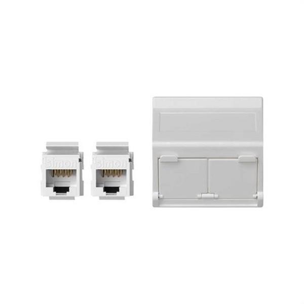 SIMON KB8096U/9 Placa SIMON K45 V&D inclinada con guardapolvo para 2 conectores CAT6 UTP blanco