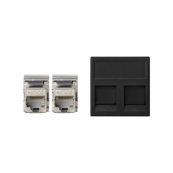 SIMON KB96F/14 Placa SIMON K45 V&D plana con guardapolvo para 2 conectores CAT6 FTP grafito