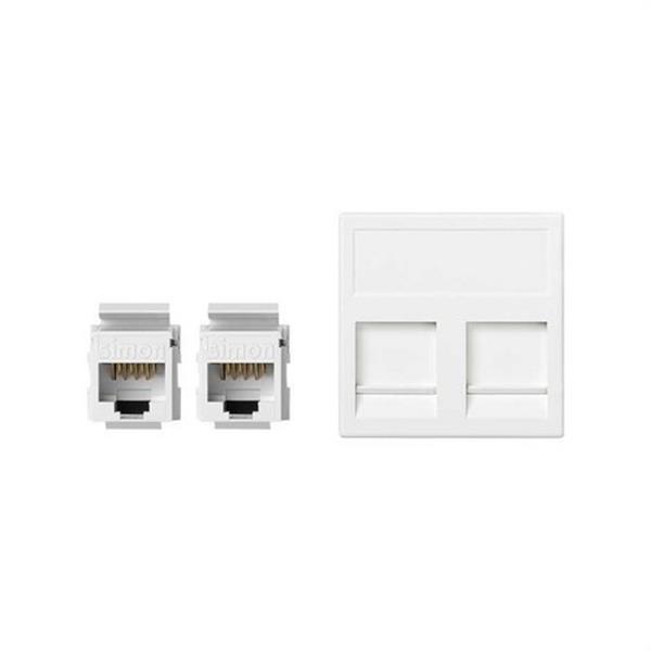 SIMON KB96U/9 Placa SIMON K45 V&D plana con guardapolvo para 2 conectores CAT6 UTP blanco nieve