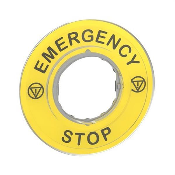 SCHNEIDER ELECTRIC ZBY9320 Etiqueta marcada diámetro 60 parada de emergencia "EMERGENCY STOP"/logo ISO13850