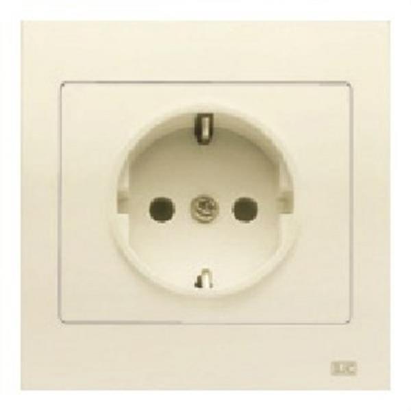 BJC 18024-A Base enchufe 2P+TT lateral en beige con dispositivo de seguridad y marco Iris (monoblock) 1