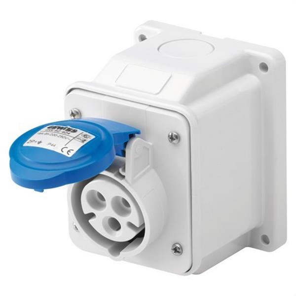 GEWISS GW62404 Base fija de pared a 10° IP44 2P+T 16A 200-250V 50-60Hz 6h conexionado de tornillo azul