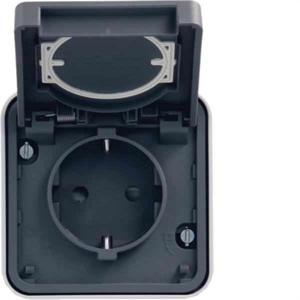 HAGER WNC161 Toma schuko completa superficie estanca gris