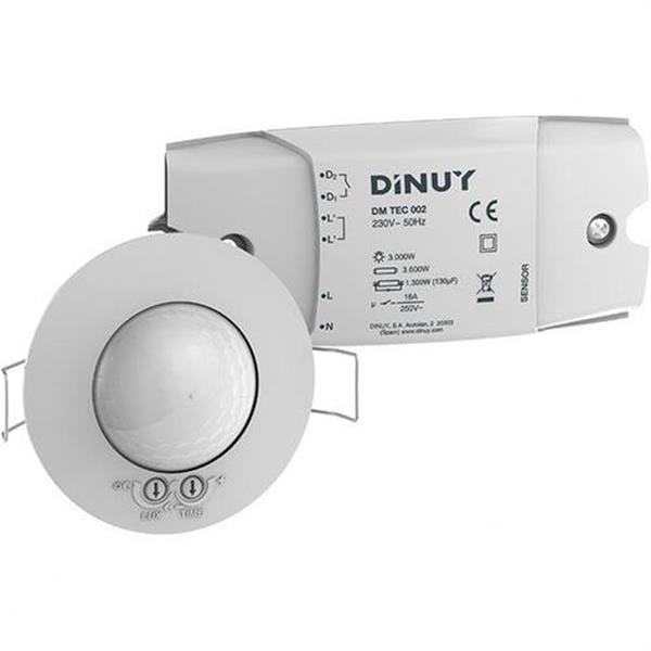 DINUY DM TEC 002 Detector techo empotrar 2 canales 360 diámetro 6,6m