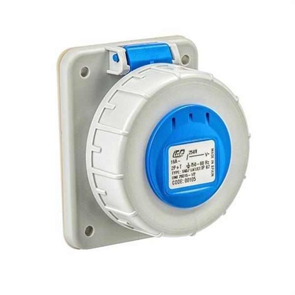 IDE 00105 Base empotrar IP67 2 polos + toma tierra 16A 220/230V de color azul