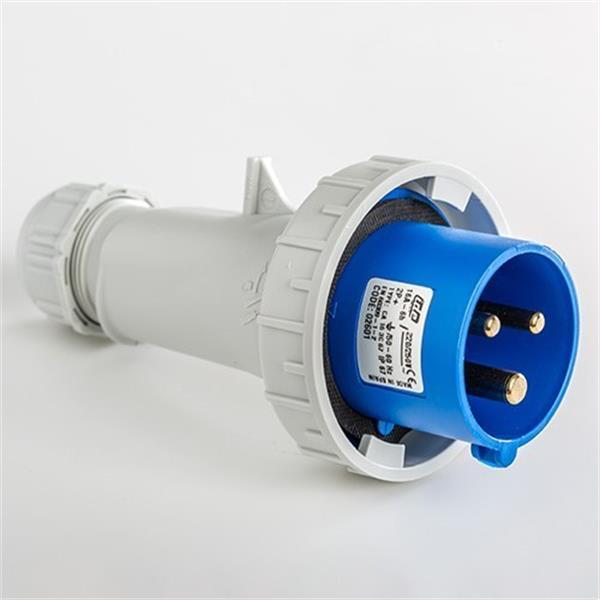 IDE 02601 Clavija aérea estanca IP67 2 polos + tierra 220V 16A 6h de color azul
