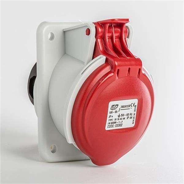 IDE 03302 Base empotrar inclinada IP44 3 polos + tierra 380V 16A 6h de color rojo