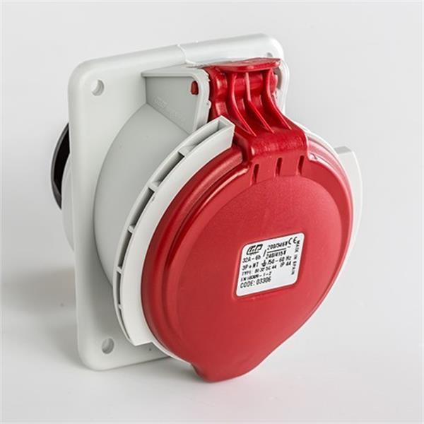 IDE 03306 Base empotrar inclinada IP44 3 polos + neutro + toma tierra 380V 32A 6h de color rojo