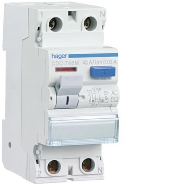 HAGER CDC748M Interruptor diferencial tipo-AC 2P 40A 30mA posición del neutro derecha