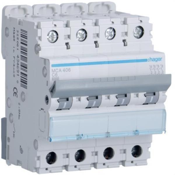 HAGER MCA406 Automático magnetotérmico M curva-C 6kA 4P 6A