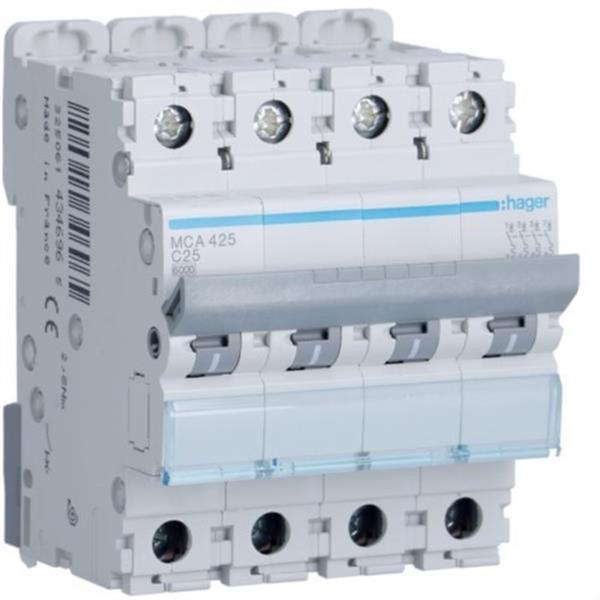 HAGER MCA425 Automático magnetotérmico M curva-C 6kA 4P 25A