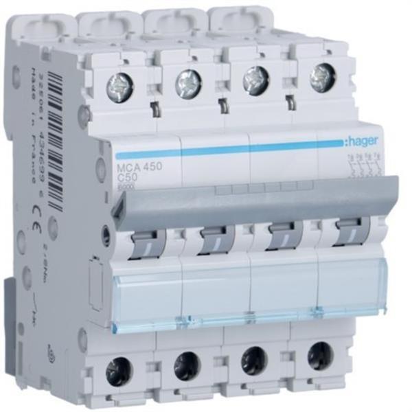 HAGER MCA450 Automático magnetotérmico M curva-C 6kA 4P 50A