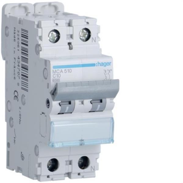 HAGER MCA510 Automático magnetotérmico M curva-C 6kA 1P+N 10A