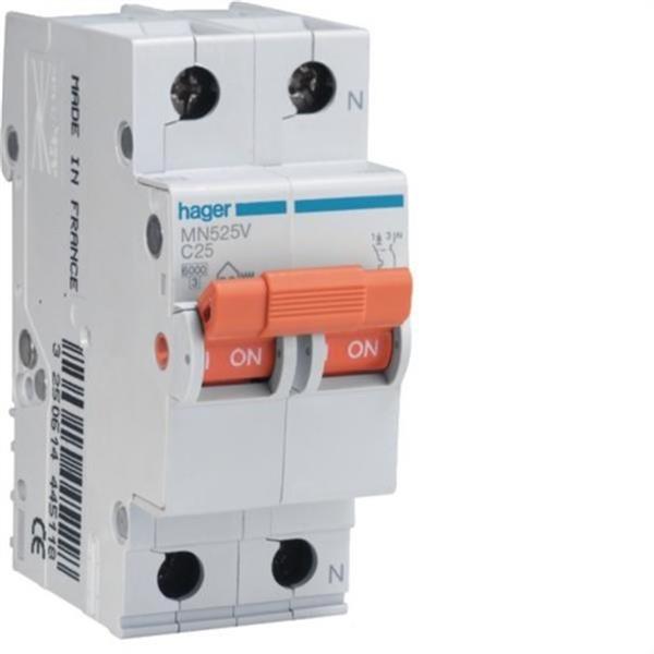HAGER MN525V Interruptor automático MN 1P+N 25A curva-C