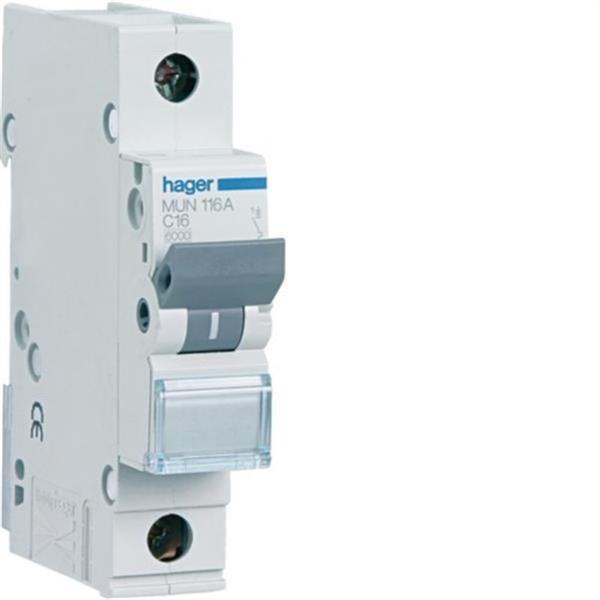 HAGER MUN116A Interruptor automático 1P 16A curva-C 6kA