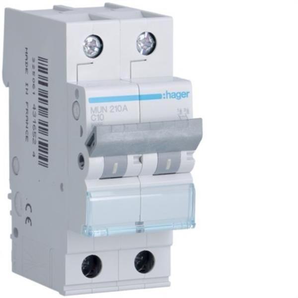 HAGER MUN210A Interruptor automático 2P 10A curva-C 6kA
