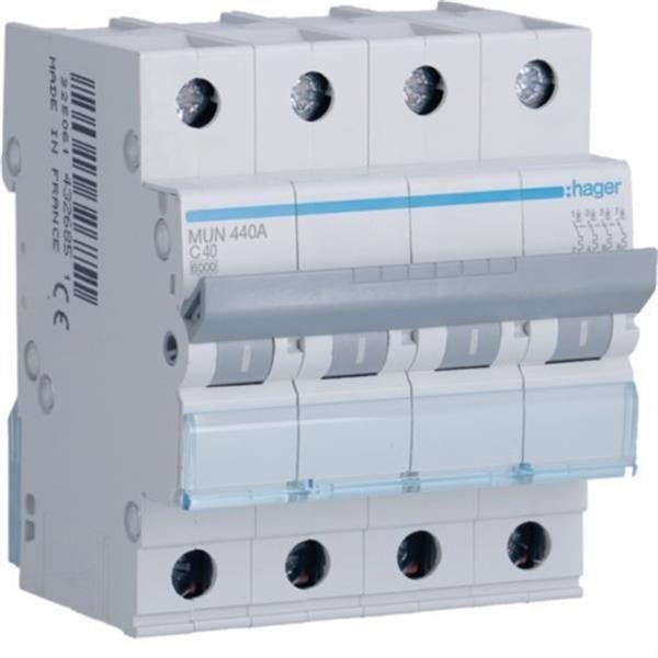 HAGER MUN440A Interruptor automático 4P 40A curva-C 6kA