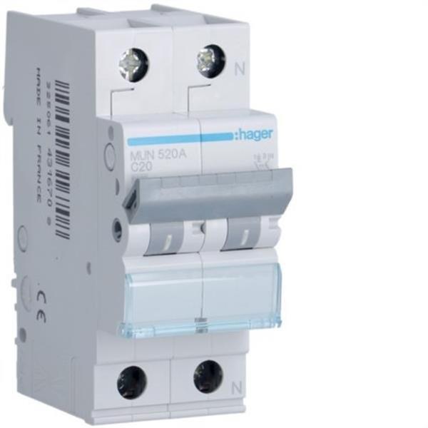 HAGER MUN520A Interruptor automático 1P+N 20A curva-C 6kA