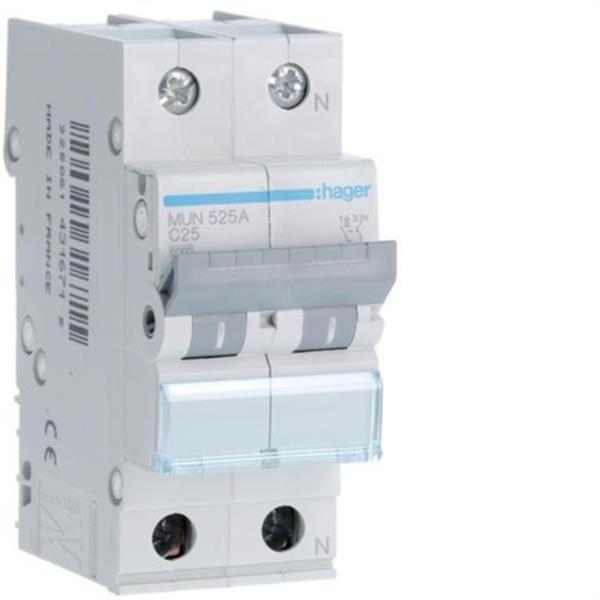 HAGER MUN525A Interruptor automático 1P+N 25A curva-C 6kA