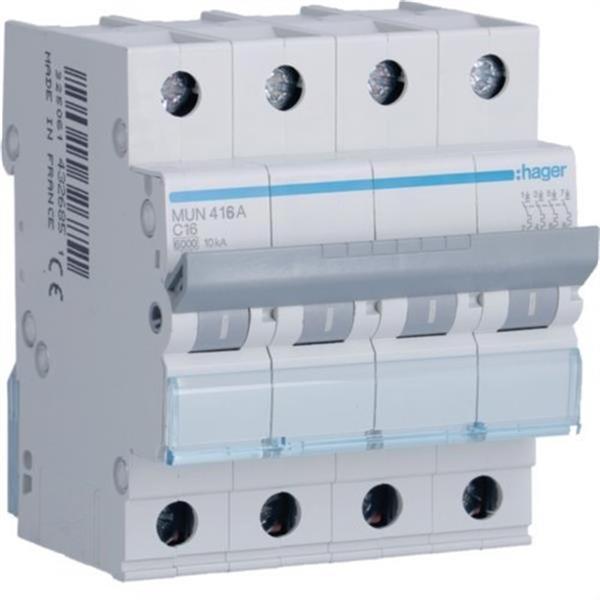 HAGER MUN610A Interruptor automático 3P+N 10A curva-C 6kA