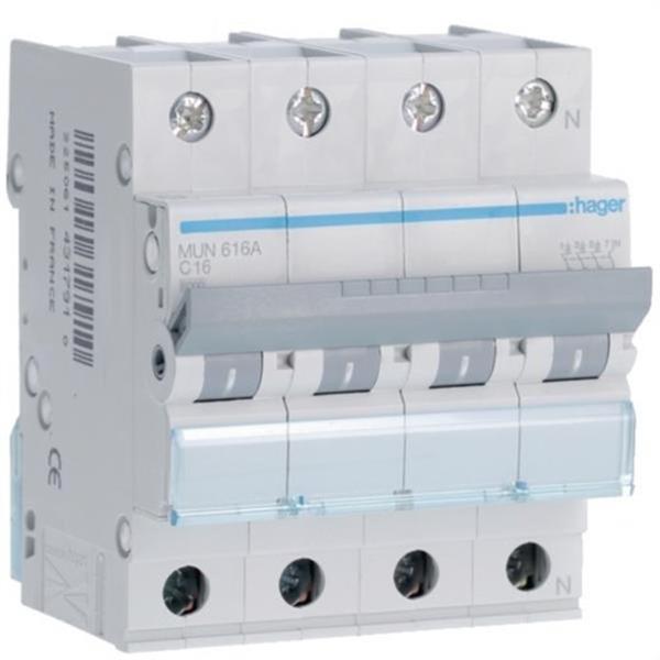 HAGER MUN616A Interruptor automático 3P+N 16A curva-C 6kA