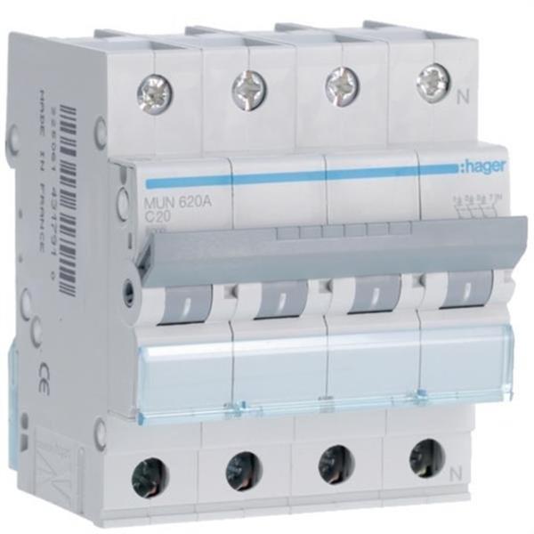 HAGER MUN620A Interruptor automático 3P+N 20A curva-C 6kA