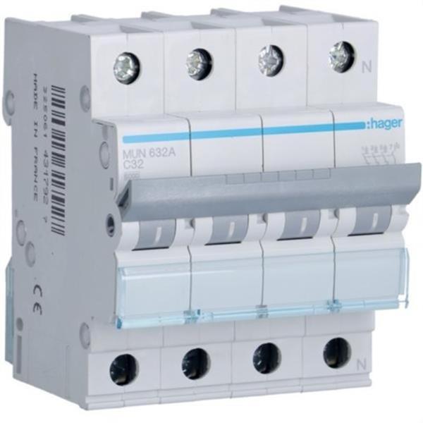 HAGER MUN632A Interruptor automático 3P+N 32A curva-C 6kA
