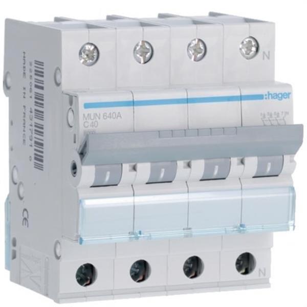 HAGER MUN640A Interruptor automático 3P+N 40A curva-C 6kA