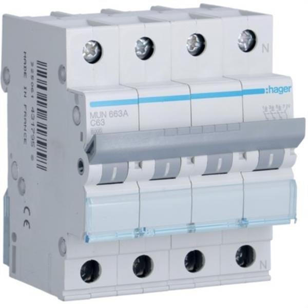 HAGER MUN663A Interruptor automático 3P+N 63A curva-C 6kA