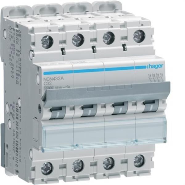 HAGER NCN432A Automático magnetotérmico N curva-C 4P 32A